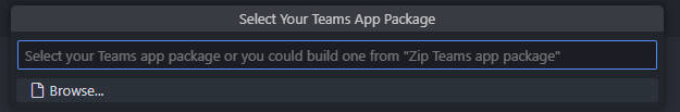 Screenshot showing the selection of zip Teams app package.